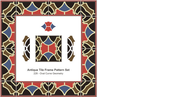 仿古瓷砖框架图案set_228椭圆形曲线几何图片下载