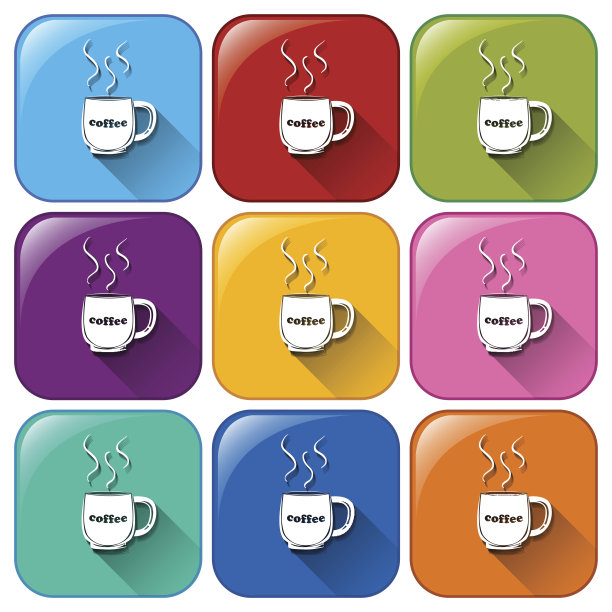 五颜六色的圆形纽扣和咖啡杯图片下载