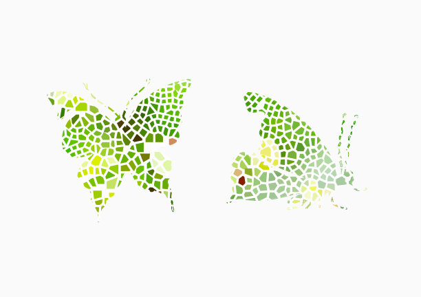 抽象的蝴蝶，由色块组成。图片下载