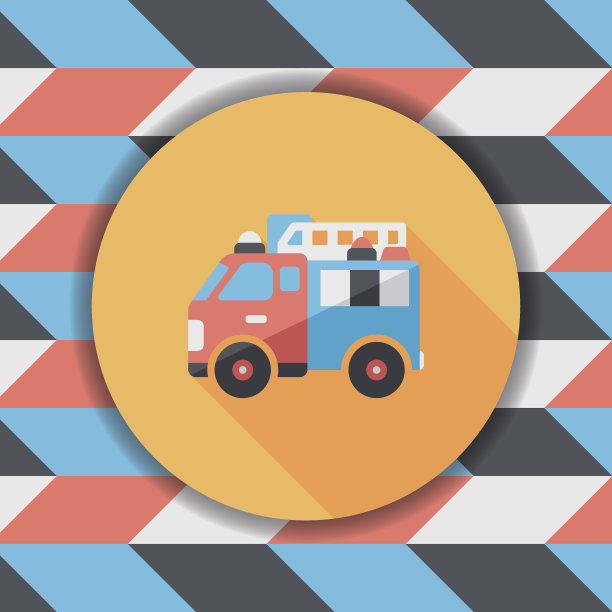 运输消防车平面图标与长影子，eps10图片下载