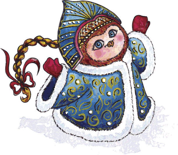 猫头鹰雪少女在外套字符向量水彩孤立。图片下载