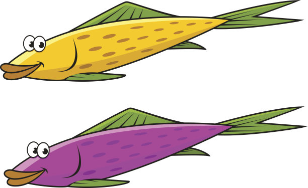 卡通黄色和紫色的鱼角色图片下载