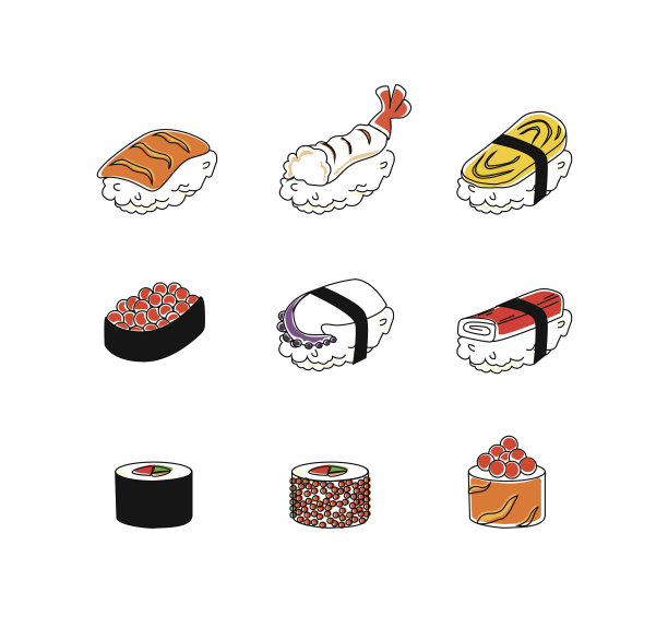 矢量集合的混合寿司图标图片下载