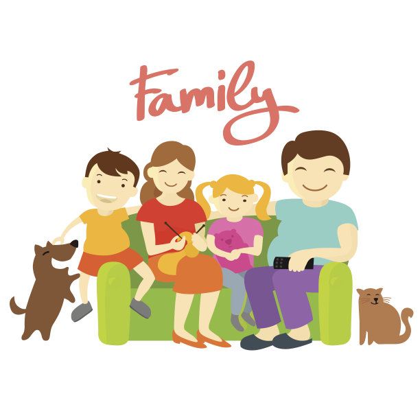 家人坐在沙发上。图片下载