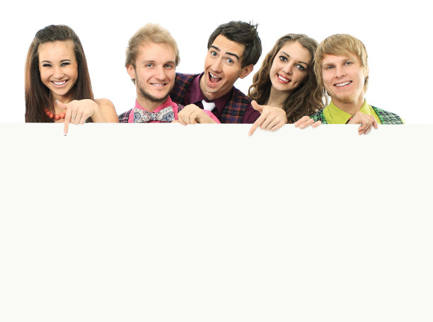 一群快乐的人举着横幅图片下载