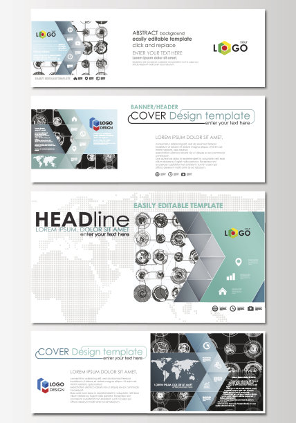社交媒体和电子邮件的标题设置，现代横幅。业务模板。平面布局在流行的尺寸。高科技设计，连接系统。科学、技术的概念。未来向量背景图片下载