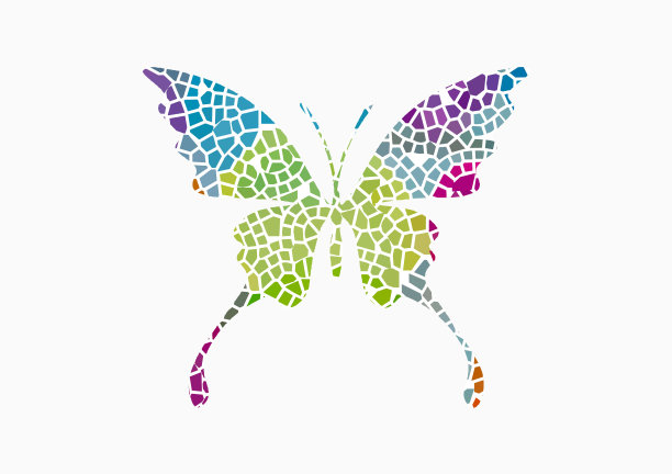 抽象的蝴蝶，由色块组成。图片下载