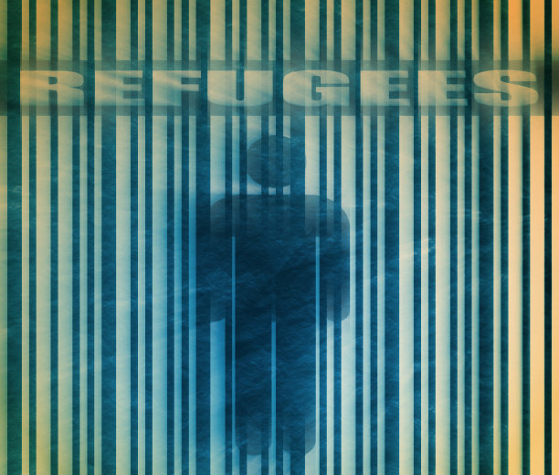 条形码与人类图标和难民文本图片下载