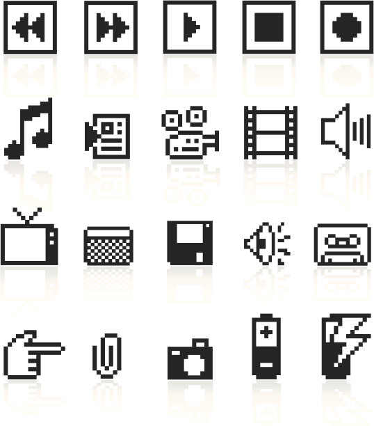 像素黑色媒体图标图片下载