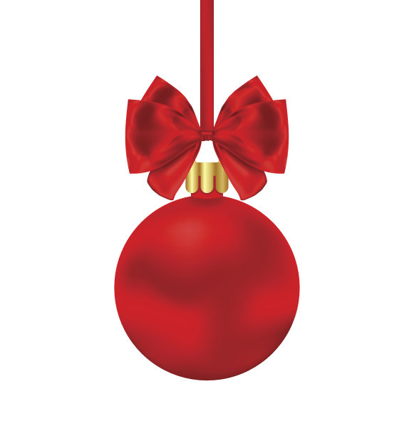 圣诞红球与缎子蝴蝶结丝带孤立图片下载