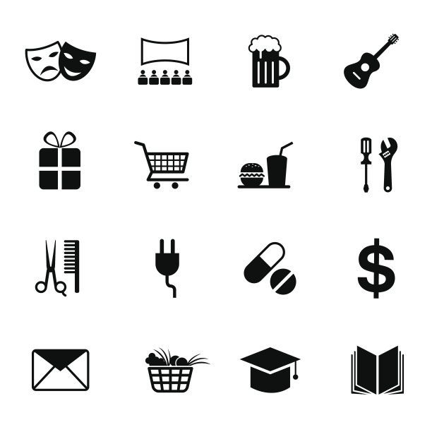 B&W图标集:目的地，地图的地方图片下载