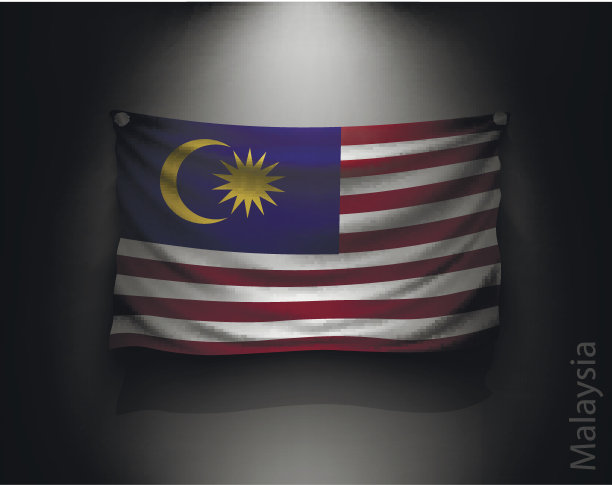 在一面黑暗的墙上挥舞着马来西亚国旗图片下载