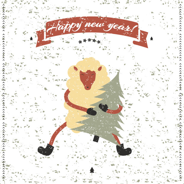 新年和圣诞节的印刷。有趣的羊。图片下载