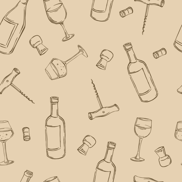 酒瓶和酒杯的矢量图案图片下载