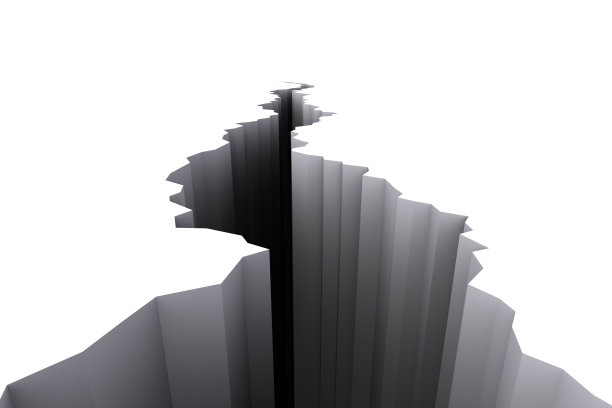 白色的地板上有一条黑色的大裂缝图片下载