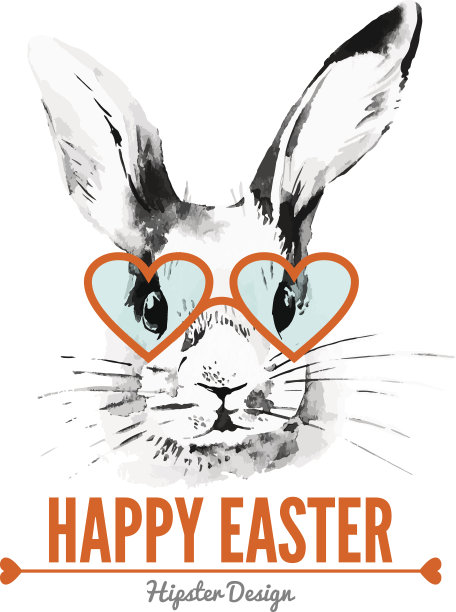 潮人复活节兔子。卡片与素描水彩手绘il图片下载