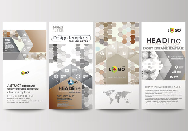 传单，现代横幅。业务模板。封面设计模板，易于编辑，平面布局。抽象灰色背景色，六角形矢量纹理图片下载