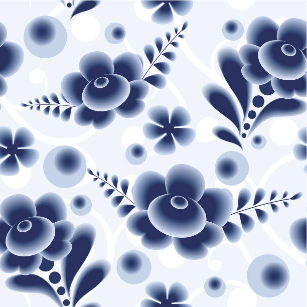 蓝色花卉无缝背景图片下载