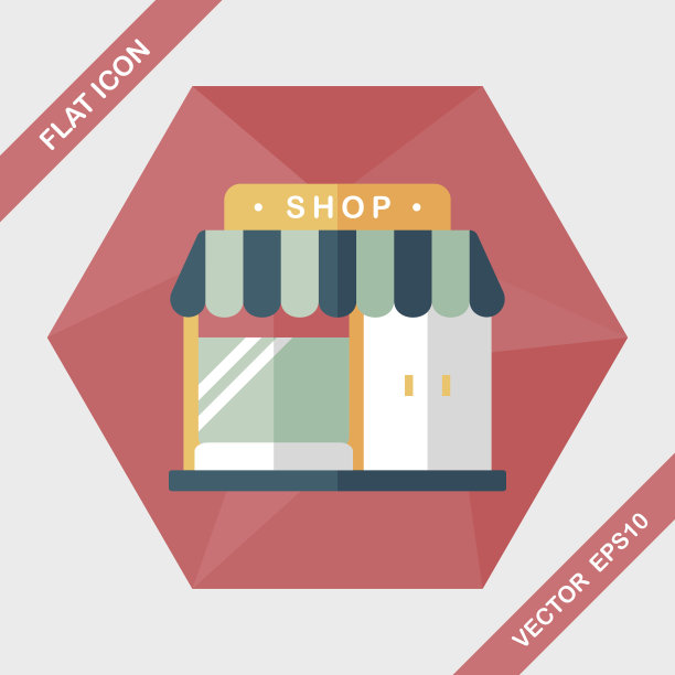 建筑商店商店平面图标与长影子，eps10图片下载