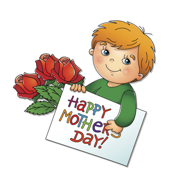 可爱的小男孩，带着一张母亲节贺卡图片下载