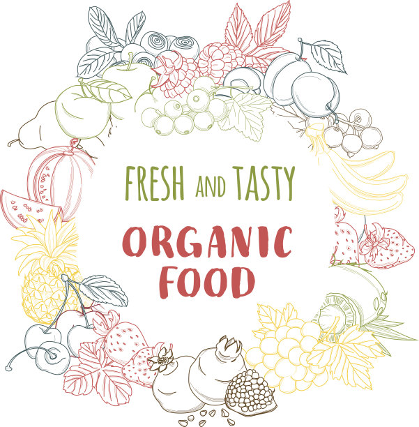 新鲜有机春夏果蔬架。图片下载