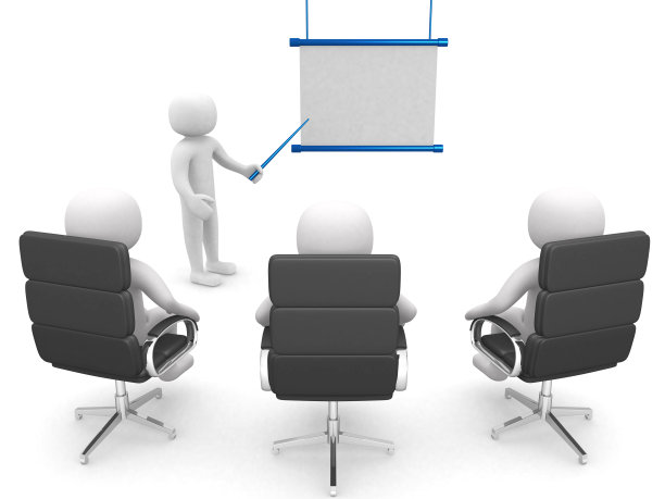 3d人，会议，站在一个空白板附近图片下载