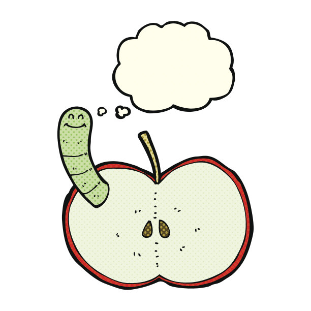 卡通苹果与蠕虫与思想泡泡图片下载