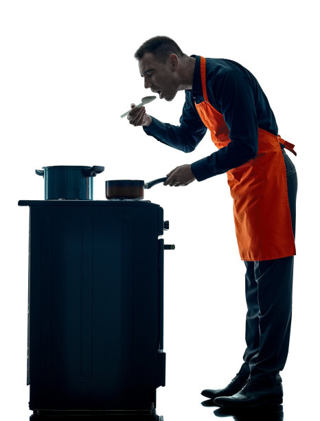 男子烹饪厨师剪影孤立图片下载