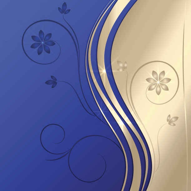 向量抽象的金色蓝色背景与装饰和曲线图片下载