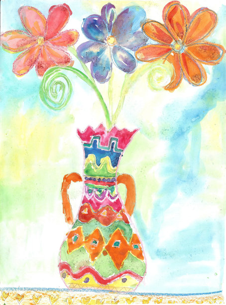 水彩儿童画花素材图片