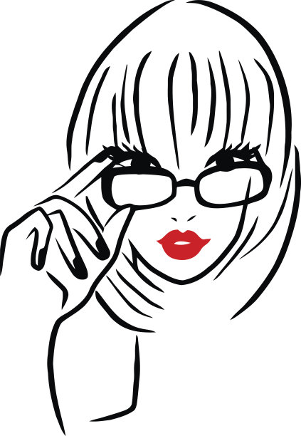 矢量墨水线条艺术女士戴着厚厚的边缘眼镜图片下载