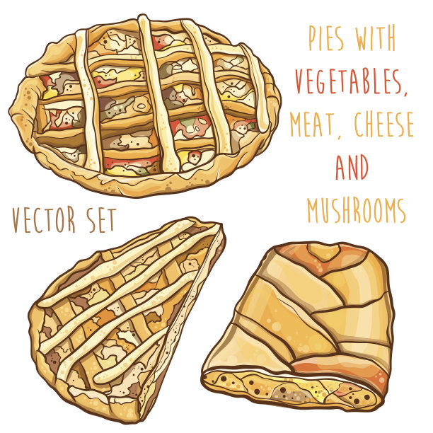 矢量集派蔬菜，肉，奶酪和蘑菇图片下载