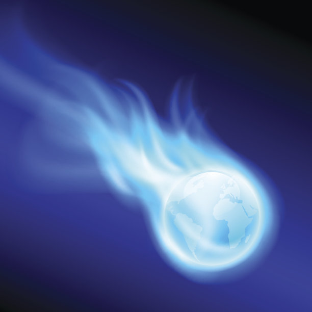 在蓝色的背景下燃烧着地球图片下载