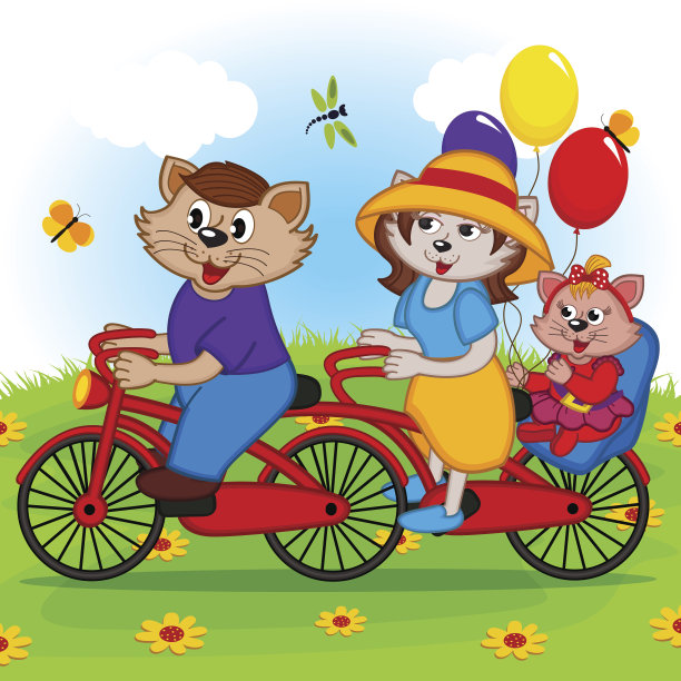 骑双人自行车的猫图片下载
