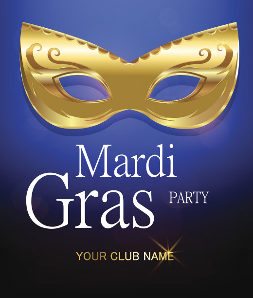 金色狂欢节面具海报，贺卡图片下载