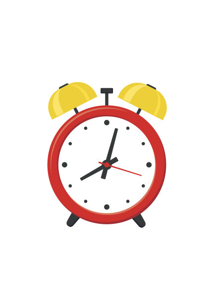 闹钟红色孤立在白色背景在平风格。素材图片