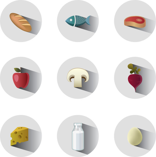 丰富多彩的食物图标。图片下载