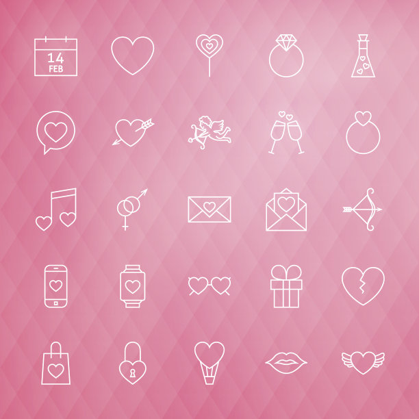 情人节线图标设置在多边形的背景图片下载