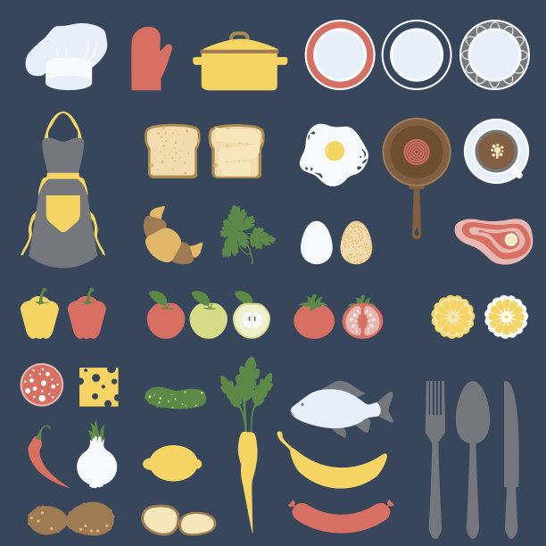 食谱卡和烹饪书设计集，平面矢量插图图片下载