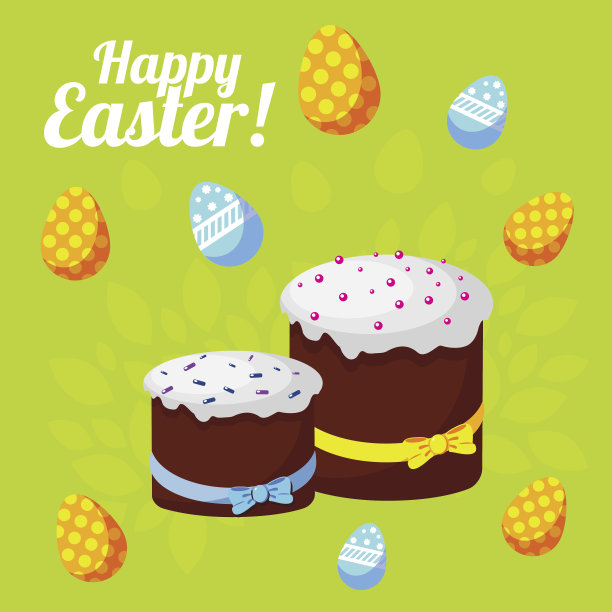 复活节贺卡与传统的蛋糕在一个明亮的春天图片下载