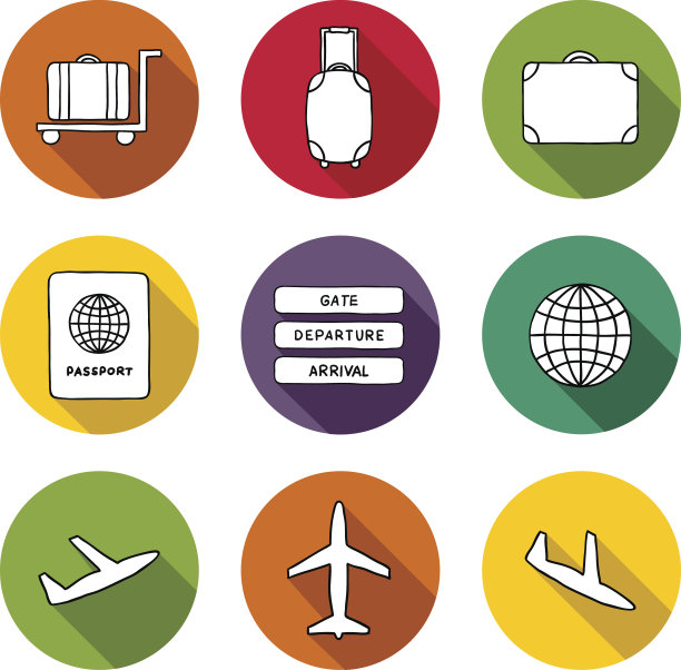 一套手绘机场图标图片下载