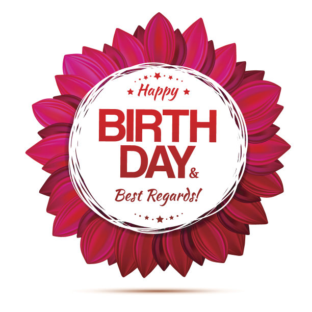 红色奖章上的鲜花生日祝福图片下载