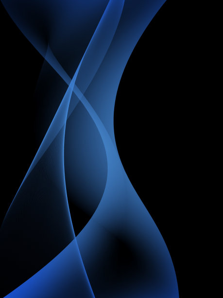 蓝色透明波浪形状的黑色背景图片下载