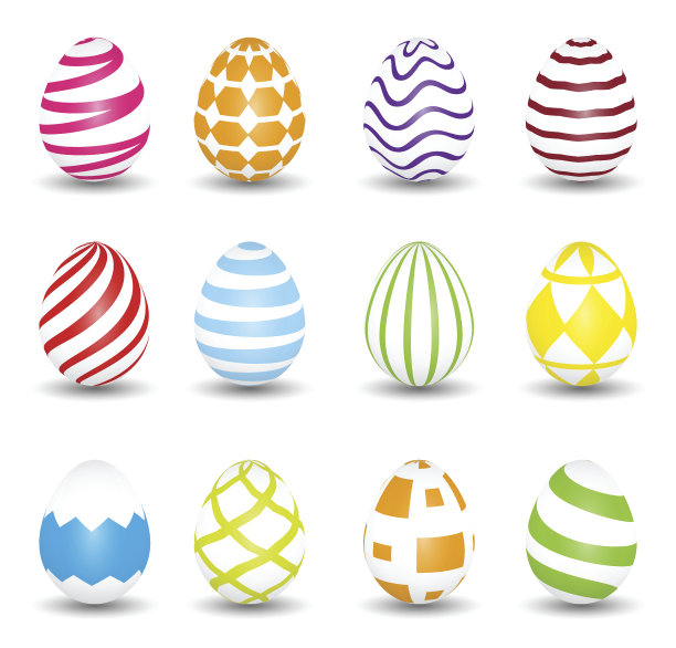 复活节彩蛋孤立在白色背景。一套彩色彩蛋图片下载