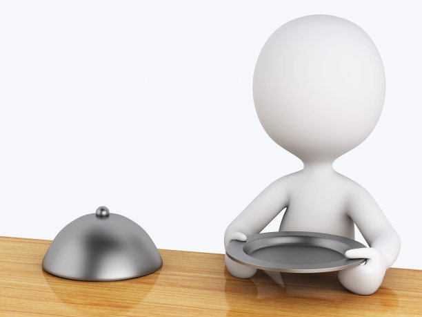 3d白人在厨房里用银盘子图片下载