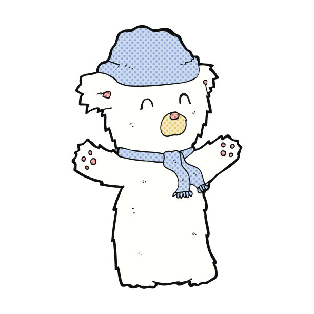 漫画卡通可爱的北极熊在帽子和围巾图片下载