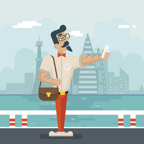 富有的卡通潮人极客手机自拍商人人物图标图片下载