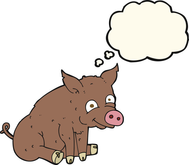 卡通快乐猪与思想泡泡图片下载