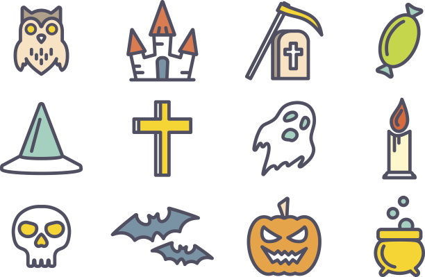 为万圣节设置轮廓向量图标。图片下载