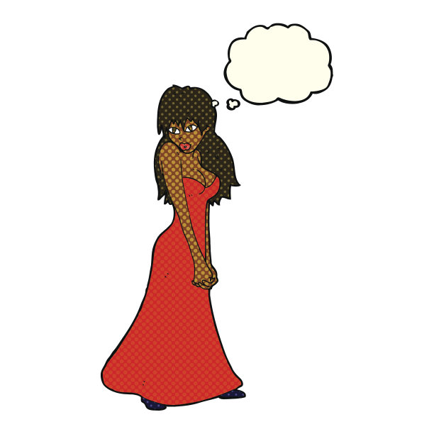 卡通美女穿着带有思想泡泡的衣服图片下载